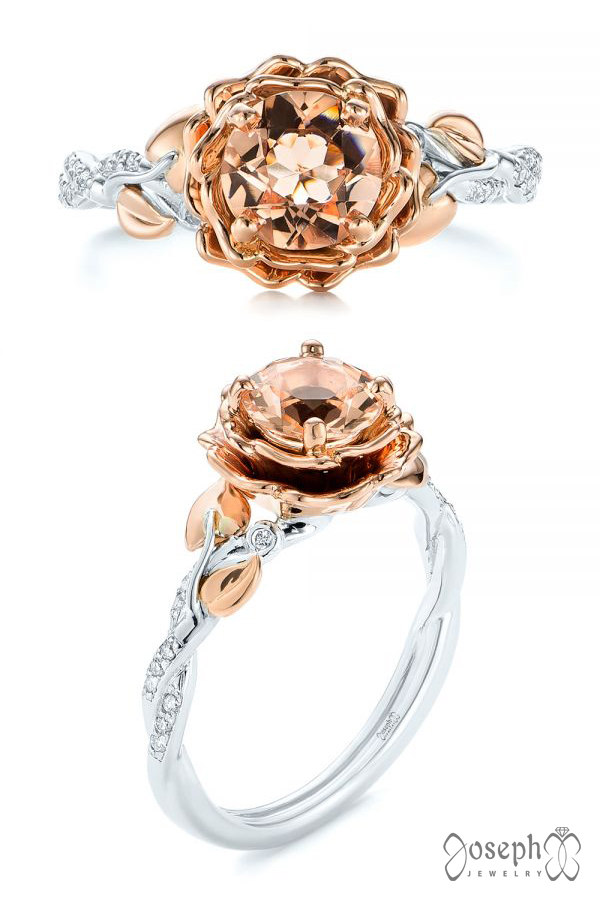 Custom Two-tone Morganite And Diamond Floral Engagement Ring