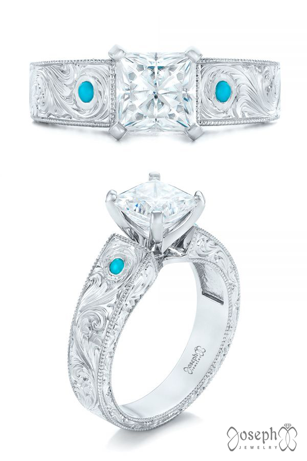 Custom Diamond And Turquoise Engagement Ring