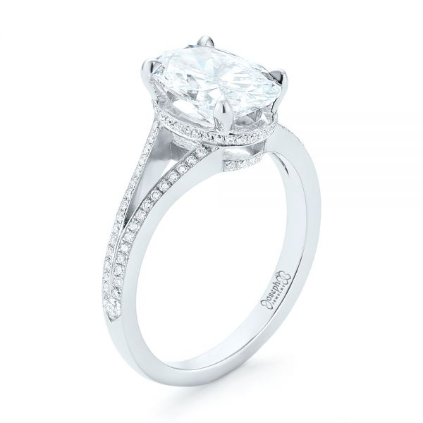 Hidden Halo Custom Oval Diamond Split Shank Engagement Ring