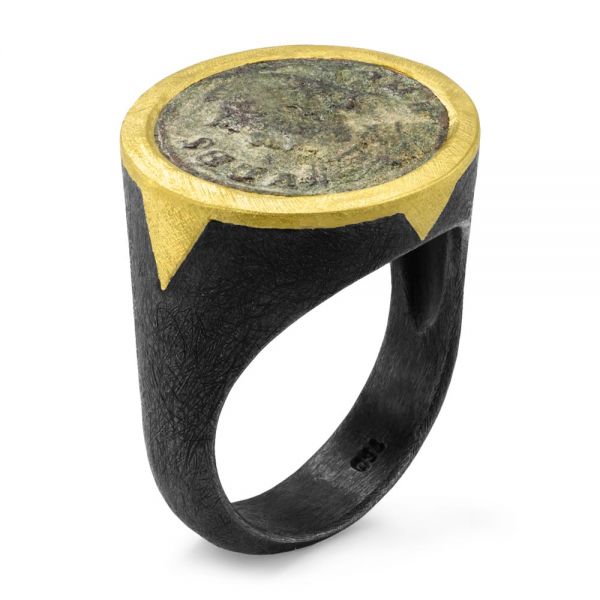 Ancient Roman Coin Signet Ring - Three-Quarter View -  107129
