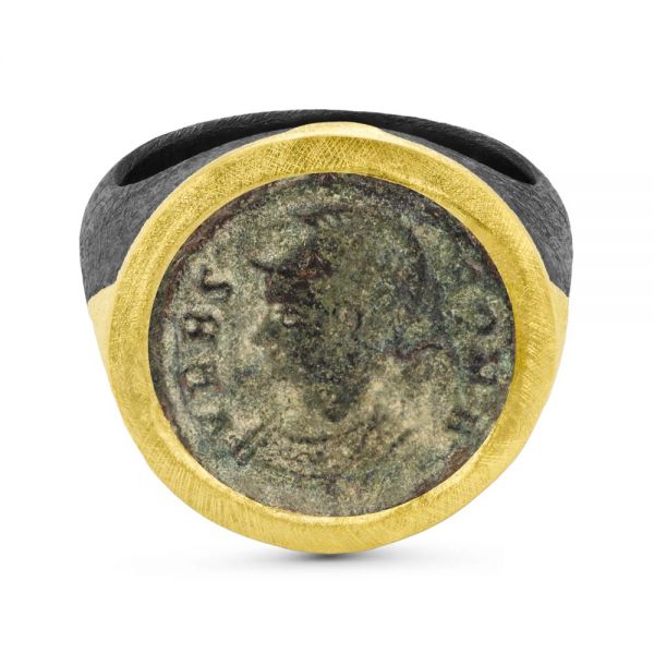 Ancient Roman Coin Signet Ring - Flat View -  107129