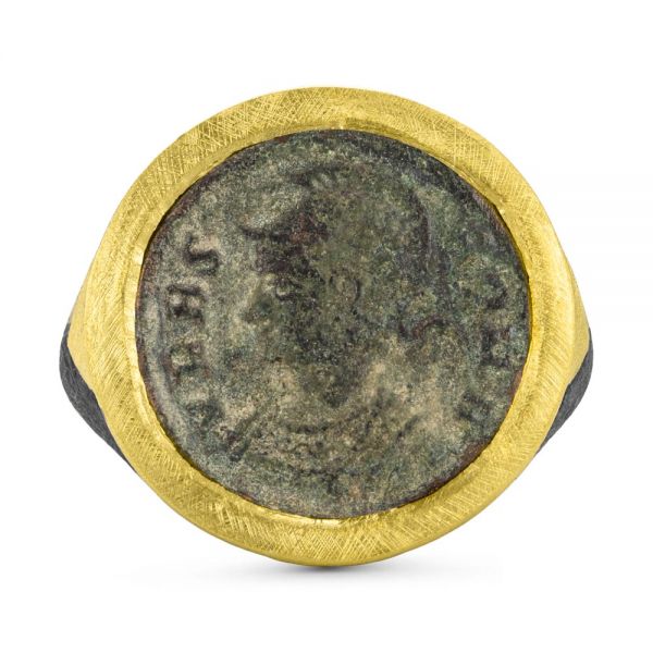 Ancient Roman Coin Signet Ring - Top View - 107129