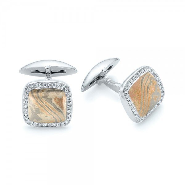  Platinum Platinum Custom Diamond And Mokume Cufflinks - Front View -  102252