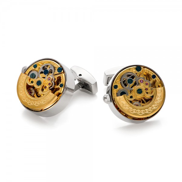 Silver Kinetic Watch Movement Cufflinks - Front View -  101771