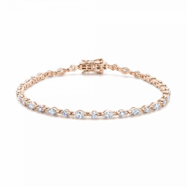 18k Rose Gold 18k Rose Gold Alternating Round And Marquise Diamond Tennis Bracelet - Three-Quarter View -  107105