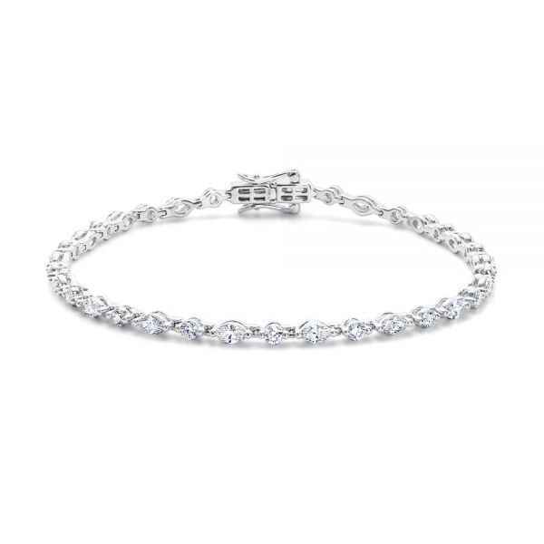 18k White Gold 18k White Gold Alternating Round And Marquise Diamond Tennis Bracelet - Three-Quarter View -  107105