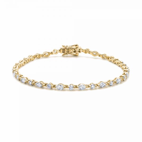 14k Yellow Gold 14k Yellow Gold Alternating Round And Marquise Diamond Tennis Bracelet - Three-Quarter View -  107105