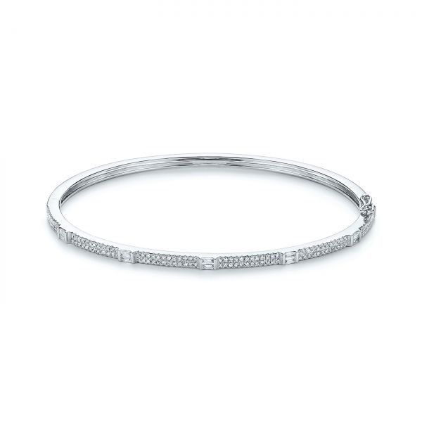  Platinum Platinum Baguette Diamond And Pave Bangle - Three-Quarter View -  105952