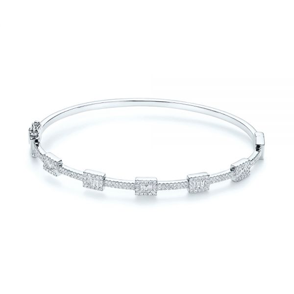 14k White Gold Baguette Diamond And Pave Bangle - Three-Quarter View -  106068