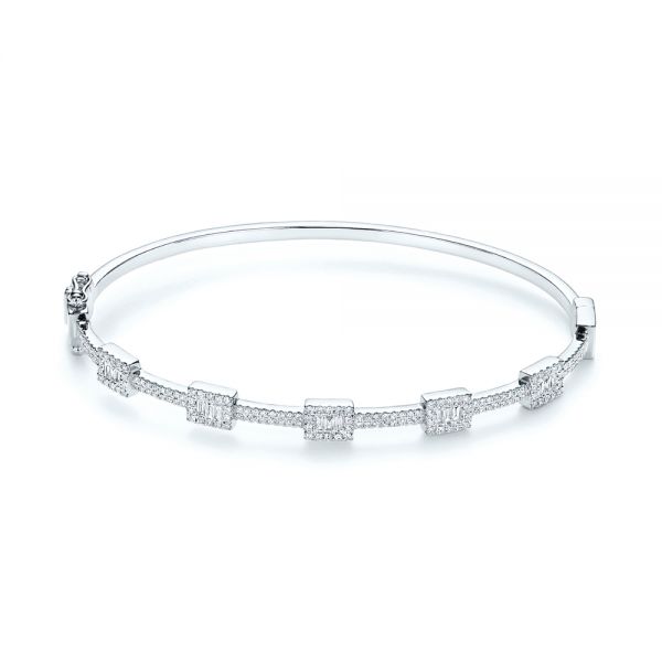 18k White Gold 18k White Gold Baguette Diamond And Pave Bangle - Three-Quarter View -  106068