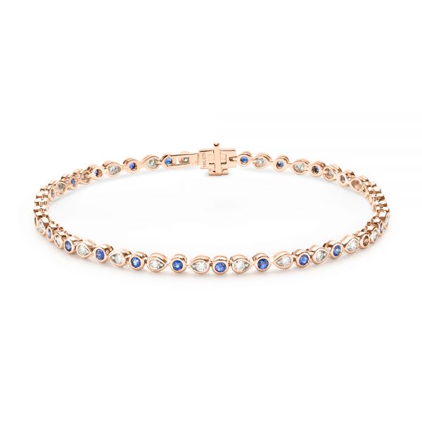 14k Rose Gold 14k Rose Gold Blue Sapphire And Diamond Bracelet - Three-Quarter View -  107043