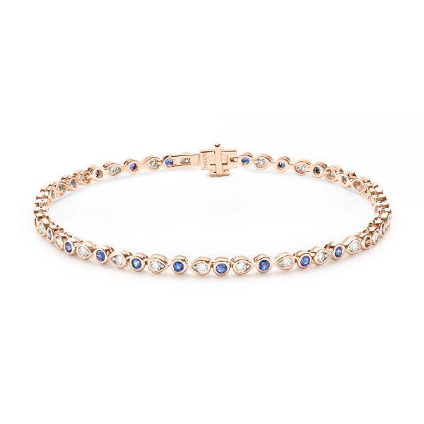 18k Rose Gold 18k Rose Gold Blue Sapphire And Diamond Bracelet - Three-Quarter View - 107043
