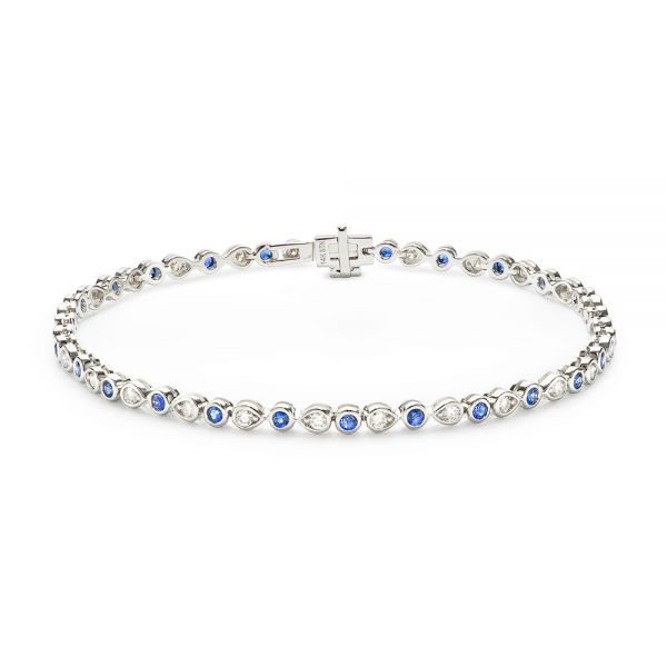 14k White Gold 14k White Gold Blue Sapphire And Diamond Bracelet - Three-Quarter View -  107043