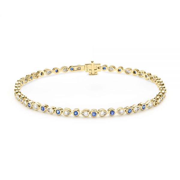 14k Yellow Gold 14k Yellow Gold Blue Sapphire And Diamond Bracelet - Three-Quarter View -  107043