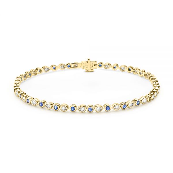 14k Yellow Gold 14k Yellow Gold Blue Sapphire And Diamond Bracelet - Three-Quarter View - 107043