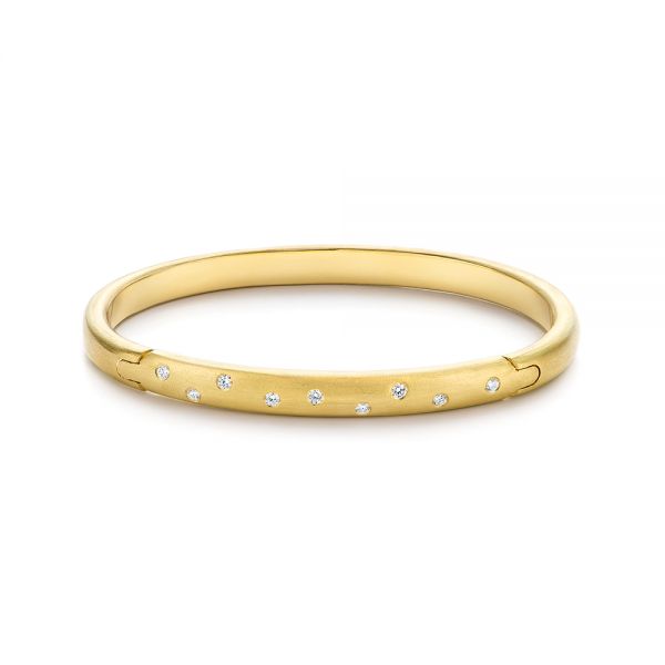 18k Yellow Gold Brushed Diamond Bracelet - Three-Quarter View -  105817
