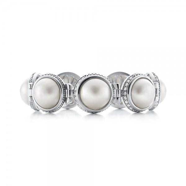  Platinum Platinum Custom Pearl And Diamond Bracelet - Top View -  102124