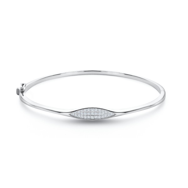 18k White Gold 18k White Gold Diamond Bangle Bracelet - Three-Quarter View -  108155