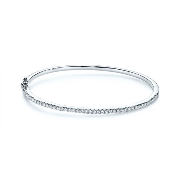 14k White Gold Diamond Bangle - Three-Quarter View -  105954