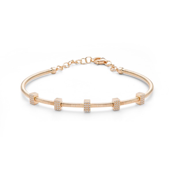14k Rose Gold 14k Rose Gold Diamond Blocks Station Bangle - Three-Quarter View -  107998 - Thumbnail