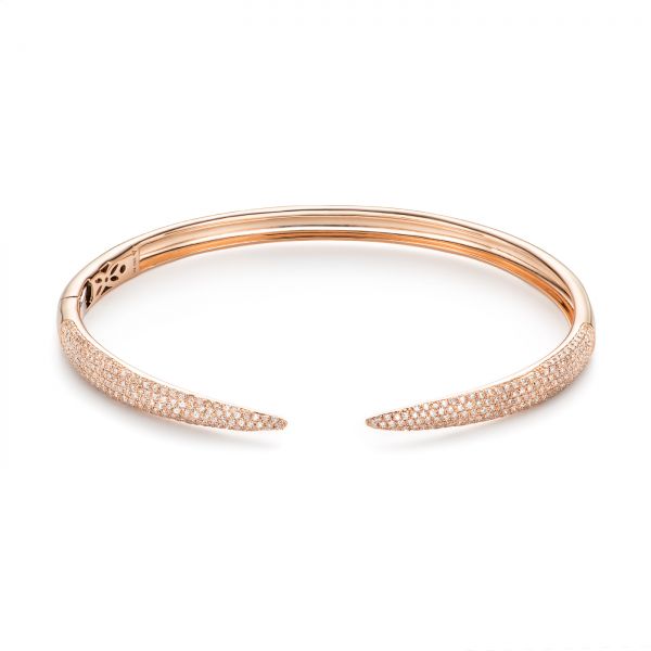 14k Rose Gold 14k Rose Gold Diamond Claw Bangle - Three-Quarter View -  106969 - Thumbnail