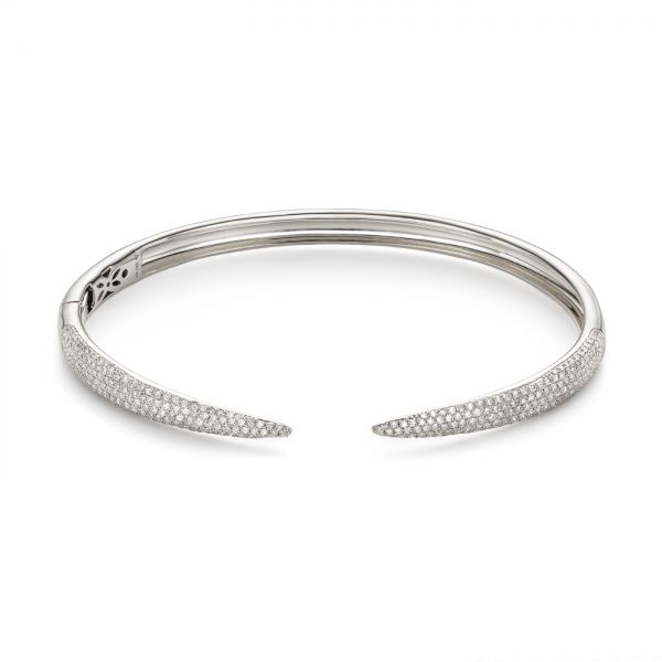 14k White Gold 14k White Gold Diamond Claw Bangle - Three-Quarter View -  106969 - Thumbnail