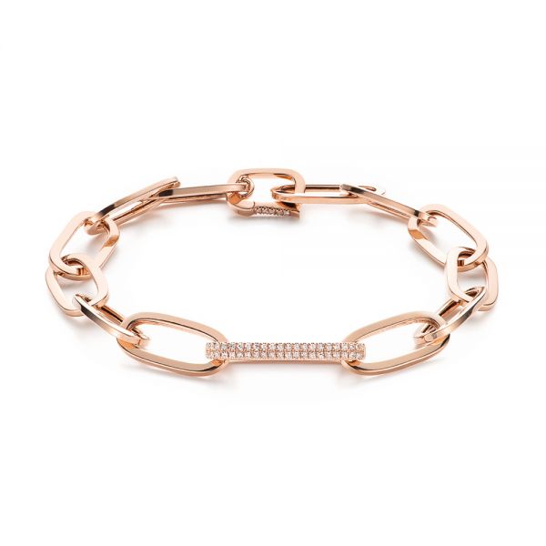 18k Rose Gold 18k Rose Gold Diamond Link Bracelet - Three-Quarter View -  106981 - Thumbnail