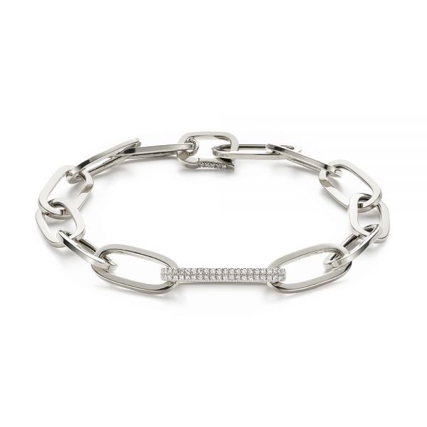 18k White Gold 18k White Gold Diamond Link Bracelet - Three-Quarter View -  106981 - Thumbnail