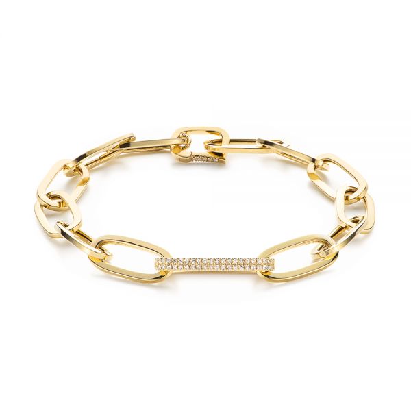 14k Yellow Gold 14k Yellow Gold Diamond Link Bracelet - Three-Quarter View -  106981