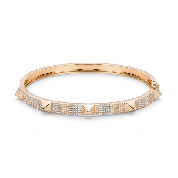14k Rose Gold 14k Rose Gold Diamond Pyramid Stud Bangle - Three-Quarter View - 108005