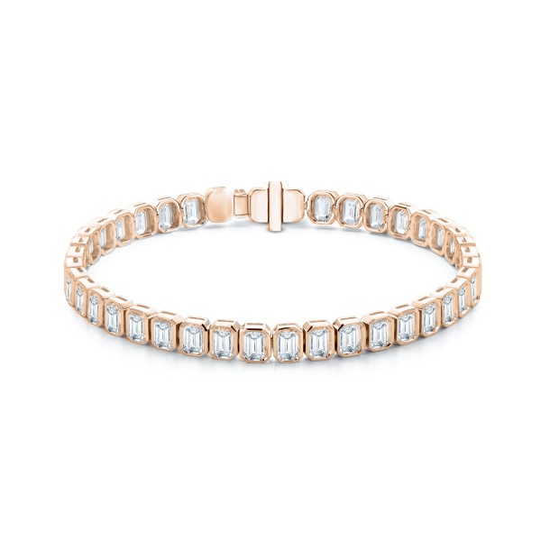 18k Rose Gold 18k Rose Gold Emerald Cut Diamond Tennis Bracelet - Three-Quarter View -  107906