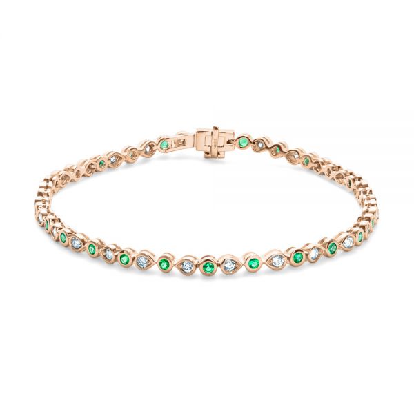 14k Rose Gold 14k Rose Gold Emerald And Diamond Bracelet - Three-Quarter View -  107063