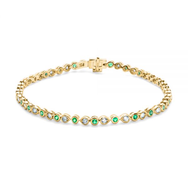 18k Yellow Gold 18k Yellow Gold Emerald And Diamond Bracelet - Three-Quarter View -  107063