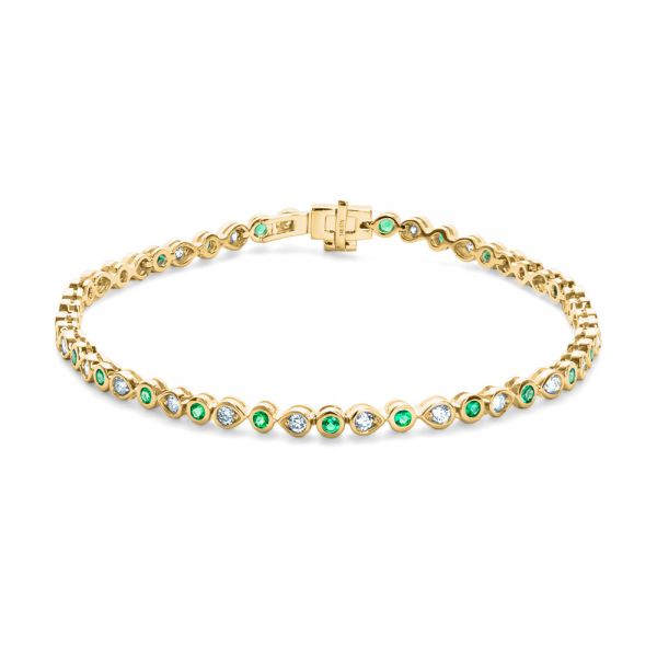 14k Yellow Gold 14k Yellow Gold Emerald And Diamond Bracelet - Three-Quarter View -  107063