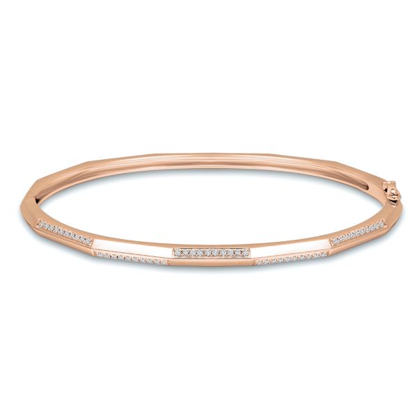 14k Rose Gold 14k Rose Gold Geometric Diamond Bangle - Three-Quarter View - 107756