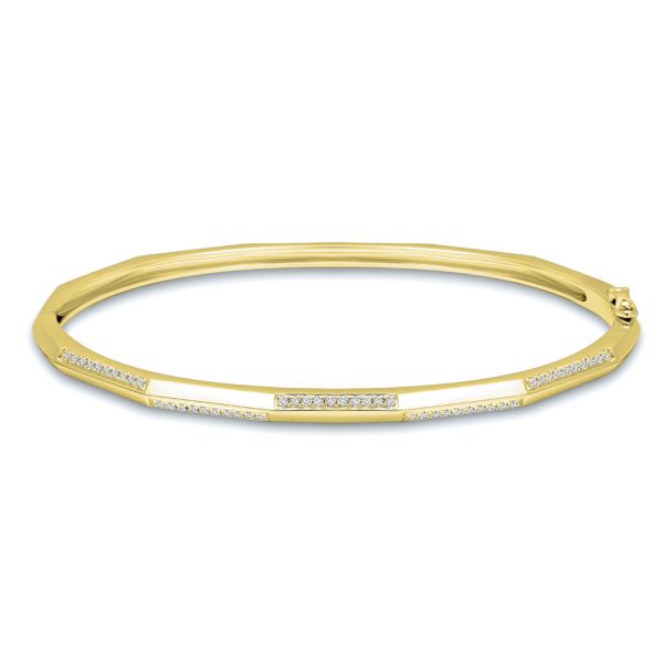 18k Yellow Gold 18k Yellow Gold Geometric Diamond Bangle - Three-Quarter View - 107756