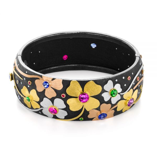 Multi Color Gemstone Bangle Bracelet - Three-Quarter View -  107107