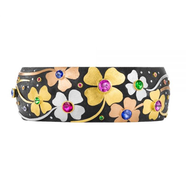 Multi Color Gemstone Bangle Bracelet - Flat View - 107107