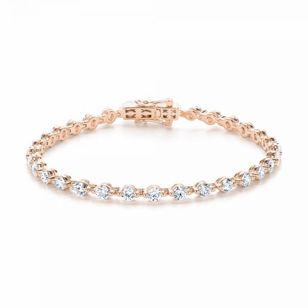 14k Rose Gold 14k Rose Gold Round Diamond Tennis Bracelet - Three-Quarter View - 107165
