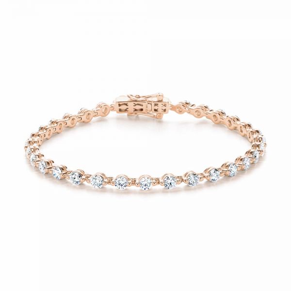 18k Rose Gold 18k Rose Gold Round Diamond Tennis Bracelet - Three-Quarter View -  107165