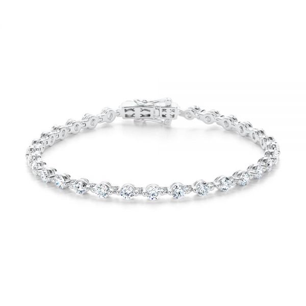 14k White Gold 14k White Gold Round Diamond Tennis Bracelet - Three-Quarter View -  107165