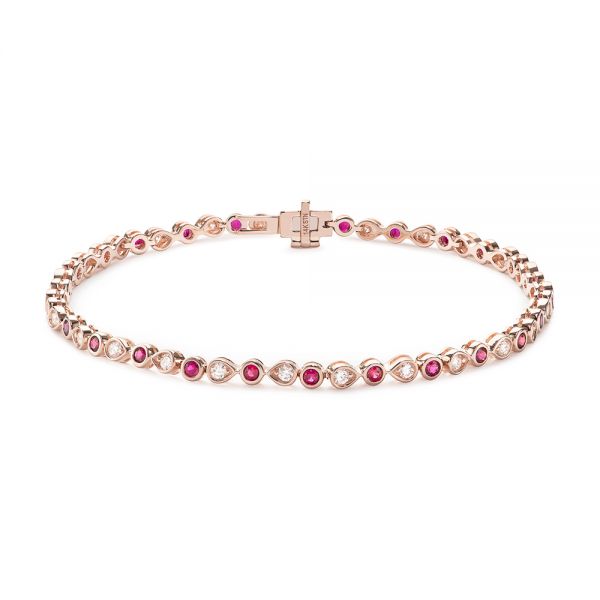 14k Rose Gold 14k Rose Gold Ruby And Diamond Bracelet - Three-Quarter View -  107042