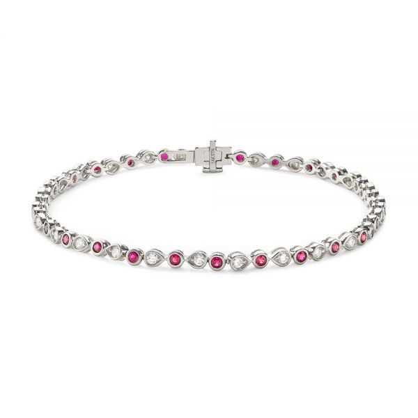 18k White Gold 18k White Gold Ruby And Diamond Bracelet - Three-Quarter View -  107042