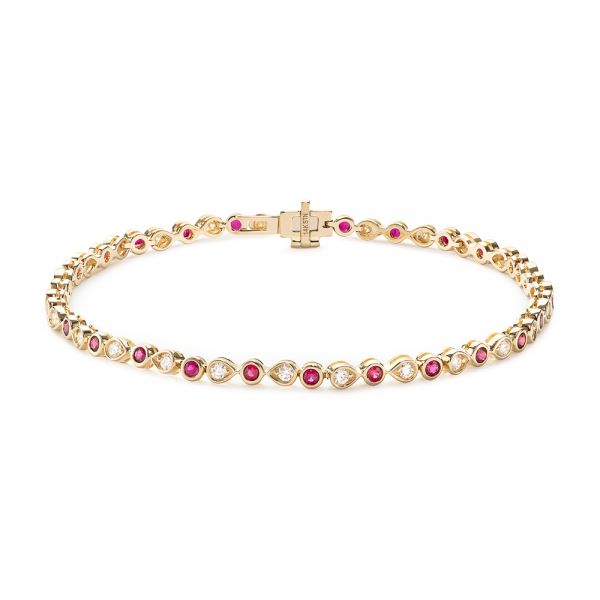 Natural Ruby & Diamond S-Link Tennis Bracelet 14K Yellow Gold