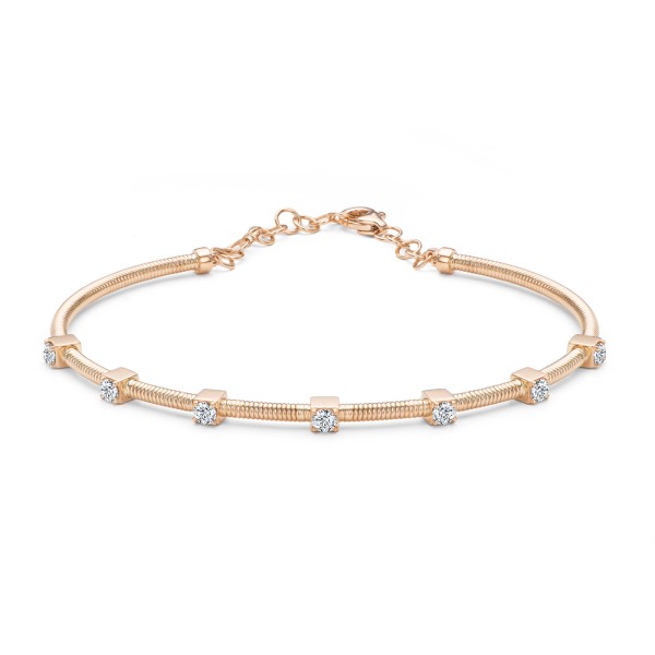14k Rose Gold 14k Rose Gold Skinny Omega Chain Diamond Bangle - Three-Quarter View -  107978