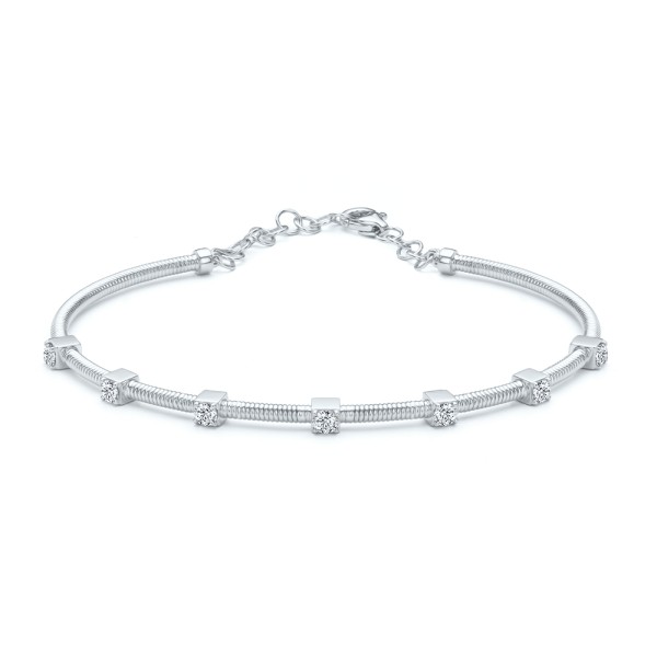 Platinum Platinum Skinny Omega Chain Diamond Bangle - Three-Quarter View -  107978