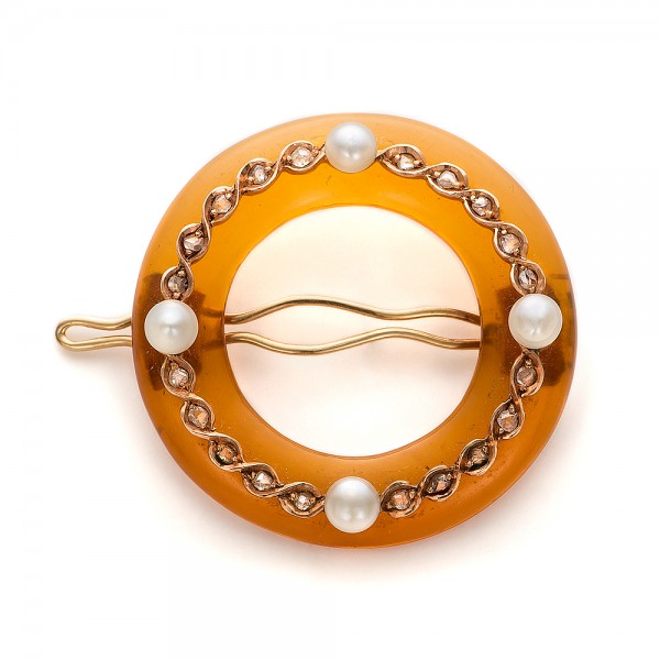 Amber Diamond And Pearl Hair Clip - Three-Quarter View -  100742