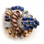 Vintage Blue Sapphire And Diamond Brooch - Flat View -  100764 - Thumbnail