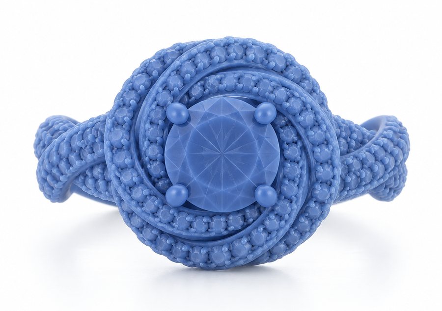 Blue wax model of the same ring