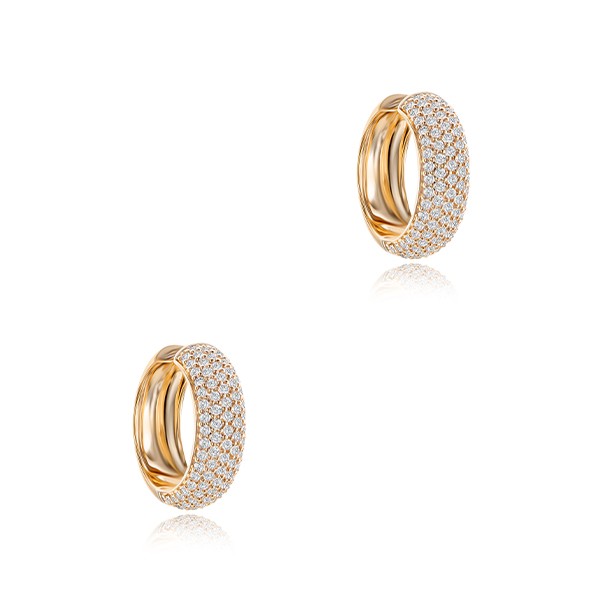 14k Yellow Gold 5 Row Diamond Pave Huggies - Front View -  108209 - Thumbnail